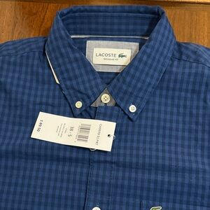 Lacoste Men's Navy Plaid Button Down Shirt
